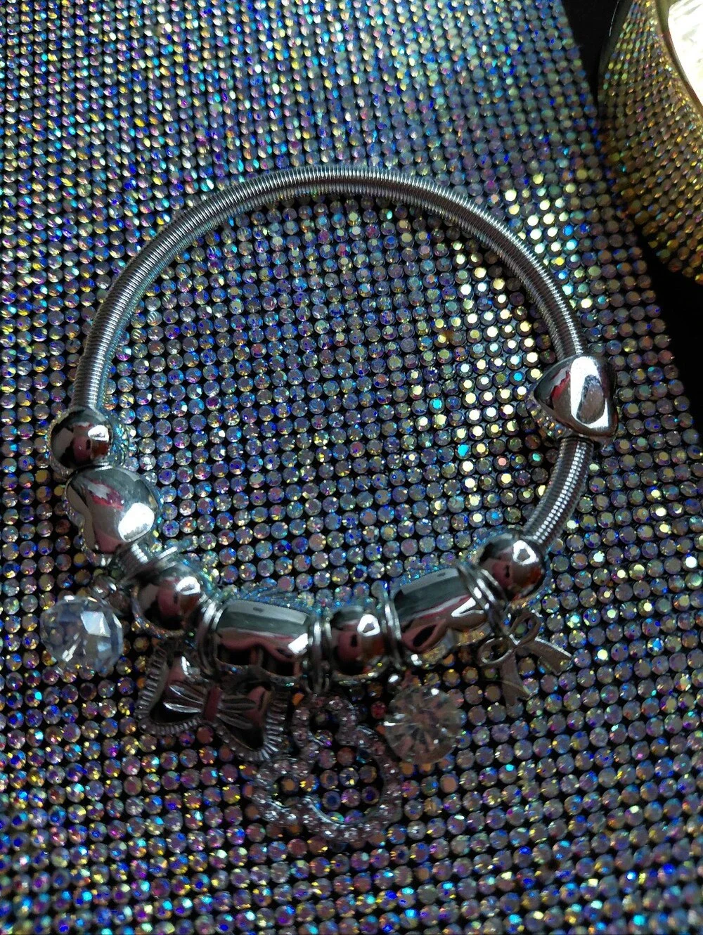 Silver Charm Bracelet with Sparkling Mickey Pendant